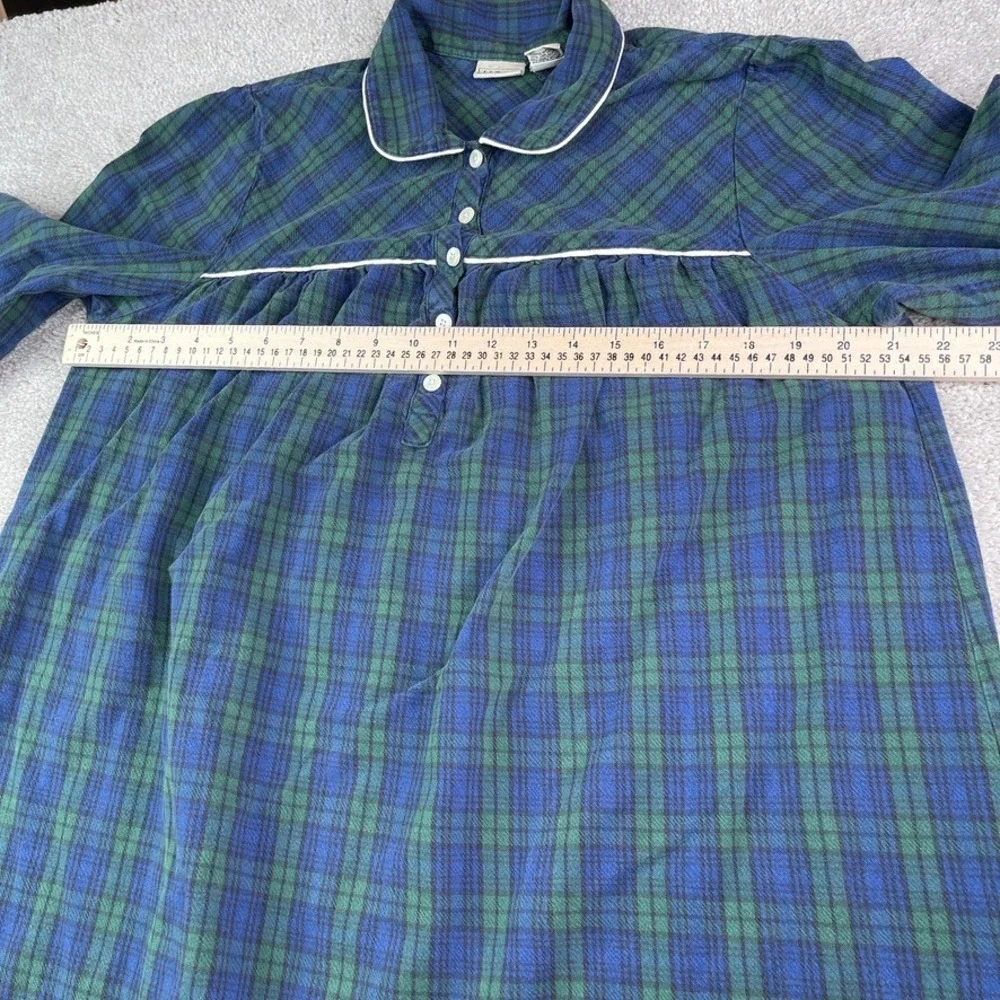 Vintage LL Bean Nightgown Womens Medium Green Blue Tartan Plaid Flannel Pajamas